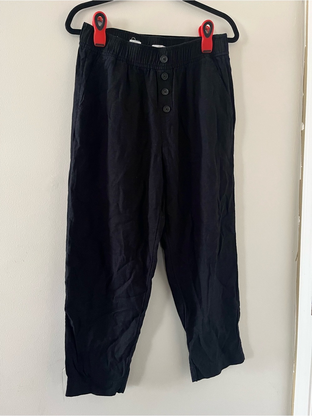 Loft Black Linen Blend High Rise Straight Leg Pants Medium Coastal Minimalist